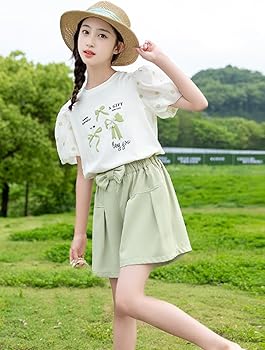 Amazon.co.jp: [YJSO] 子供服 130 セットアップ 女の子 グリーン 夏
